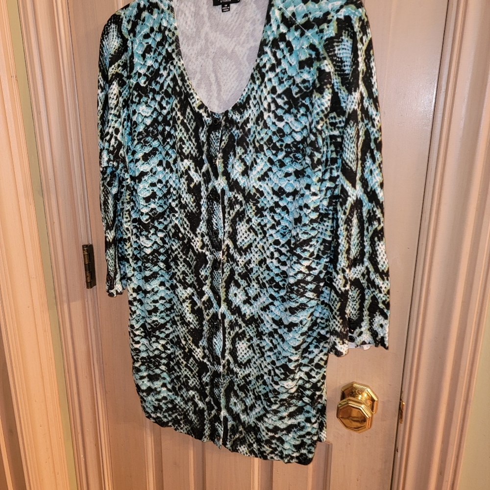 Womens sz 1X Premise teal black cardigan sweater - Picture 2 of 6